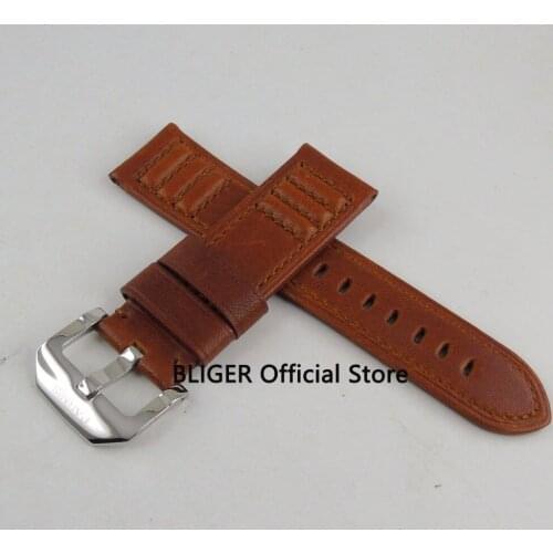Casual 24mm Brown Genuine Leather Strap Fit For 44mm 47mm Mens Watch ST-50