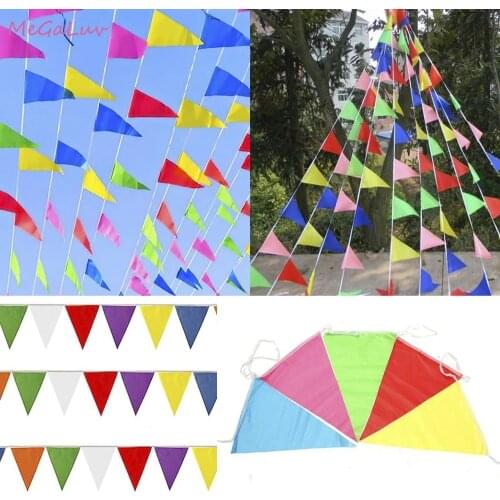 80Meter Rainbow Pennant 30 40m Polyester Advertising Hanging Flag Triangle for Kindergarten Festival Party Holiday Decor banners