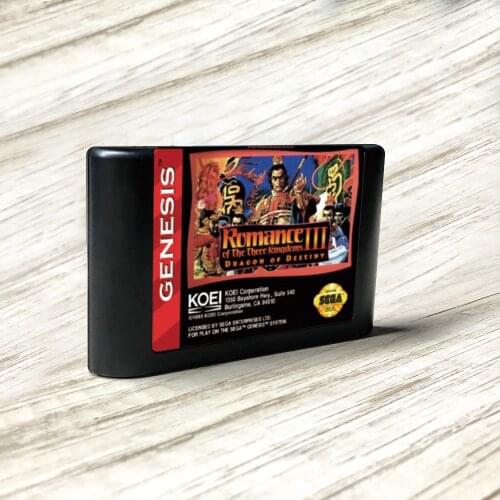 Romance of the Three Kingdoms III Dragon of Destiny - USA Label Flashkit MD Card for Sega Genesis Megadrive Video Game Console