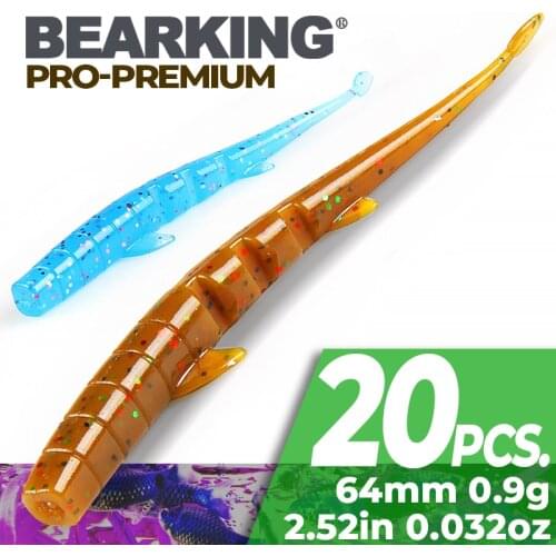 BEARKING 20pcs 64mm 0.9g Fishing Lures Artificial Baits Wobblers Soft Lures Shad Carp Silicone Fishing Soft Baits Tackle