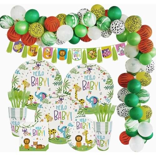 Jungle Animal Party Monkey Lion Foil Balloon Birthday Party Decoration Kids Disposable Tableware Cake Toppers Baby Shower