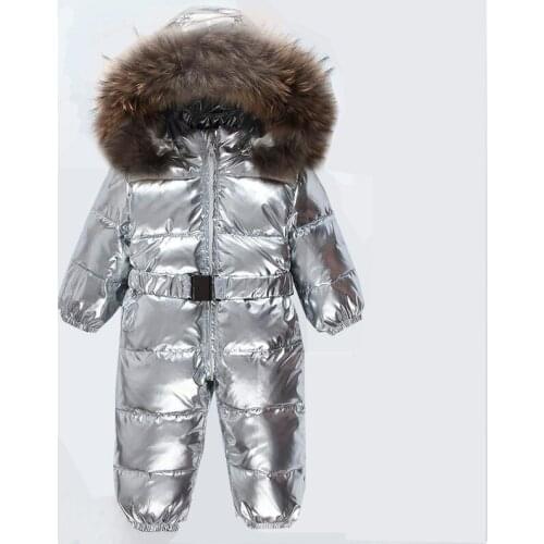 Russia Winter Baby Gril Boy Down Thick Rompers Children Wadded Jacket Kids Nature Fur Jumpsuits Newborn SnowSuit Enfant Overalls