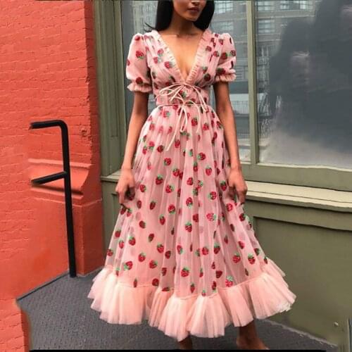 Sexy Strawberry Sequined Dress Women V Neck Sweet Elegant Evening Party Formal Classy Maxi Dress 3XL Christmas New Year Clothing