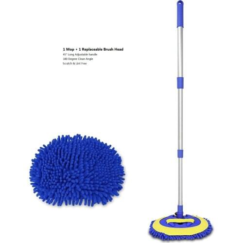 Chenille Microfiber Car Wash Brush Mop Mitt With 45" Aluminum Alloy Long Adjustable Handle, Car Cleaning Kit Brush Duster