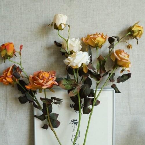 Dried looking roses branch wrinkled INS artificial flowers for home table decor Valentine Gift Christmas flores