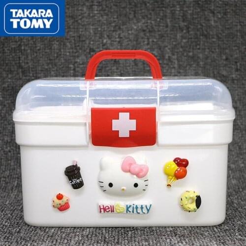 TAKARA TOMY cute cartoon Hello Kitty home storage box student small portable medical play small medicine cabinet