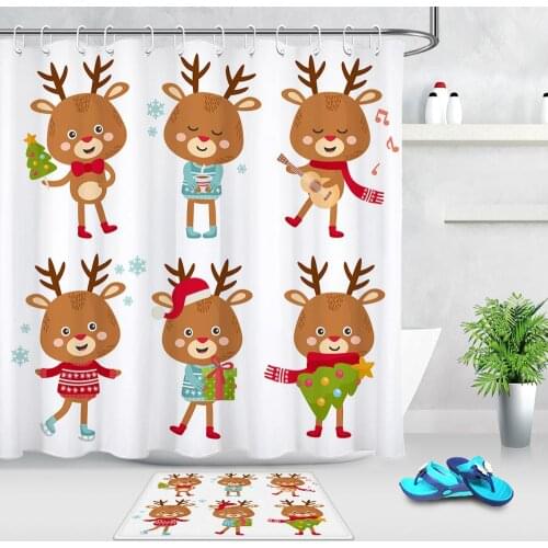 High Quality Waterproof Shower Curtain Cute Christmas Deer Bathroom Products Bathtub Shower Curtain With Hooks & Door Mats Rugs