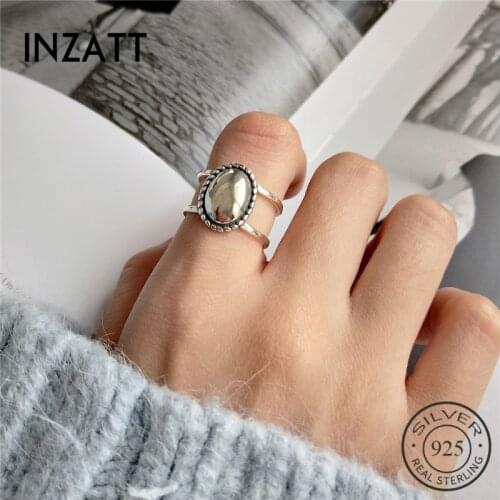 INZATT Real 925 Sterling Silver Minimalist Vintage Matte Oval Openwork Ring For Fashion Women 2018 Fine Jewelry Accessories gift
