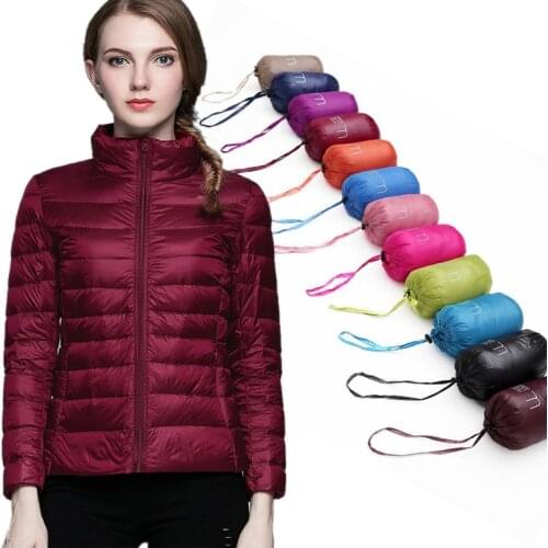 Winter Women Stand Collar 90% White Duck Down Jacket Female Ultra Light Down Jackets Slim Long Sleeve Parkas Candy Color Fashio