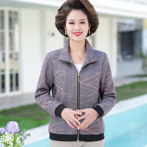 2021 Middle-age Women Windbreaker Plus Size Womens Long Sleeve Printed Jacket Coat Female Loose Thin Casual Outwear Jacket W537
