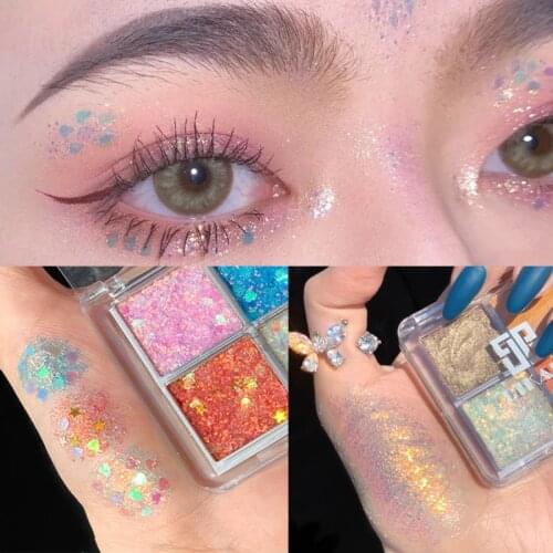 4 Color Eye Shadow Palette Glitter Pearlescent Waterproof Long-lasting Big Sequin Eye Shadow Makeup Palette Shimmer Eyeshadow