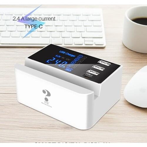 4 port Type C Universal Smart USB Charger Phone Holder Wall Adapter Fast Charge Socket Station Hub for Xiaomi Huawei iphone 7 8