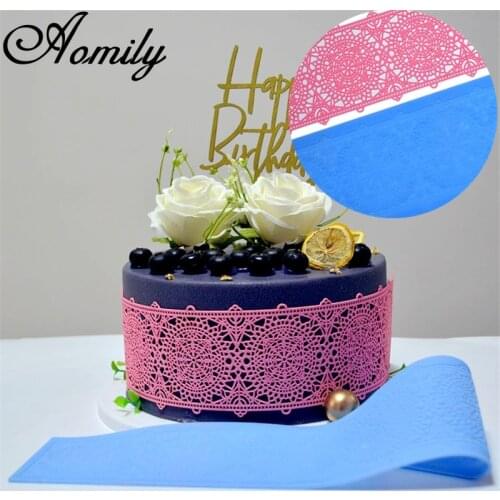 Aomily Geometry Lace Silicone Molds Wedding Cake Border Decoration Tool Fondant Cake 3D Mold Food Grade Mat Mould Baking Mould