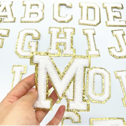 Large White Letters Chenille Embroidered Iron On Patch Applique Diy Name Badge Alphabet Patches For Kid Clothing Bag Accessories