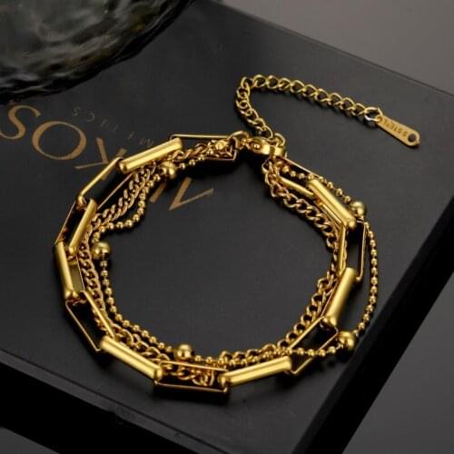 High Quality Stainless Steel Women Pendant Bracelet Multilayer Irregular Link Chain Charm Pulseras Birthday Gift For Girlfriend