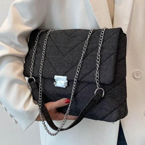 Brands Chain Canvas Women Shoulder Bag Fashion Thread Large Capacity Crossbody Bags for Women 2021 Big Womens Bag Tote Purses