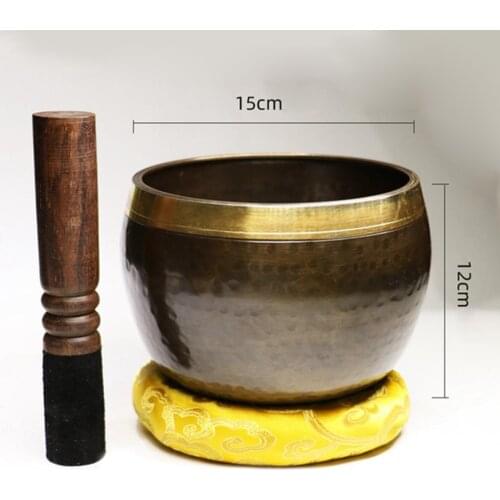 Buddhism Buddhist Tibetan Fengshui Bowl Cushion Hammer Hand Beat Craft 15cm