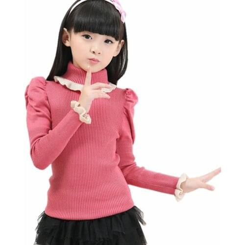 Children'Clothing 2018 Spring Winter Long Sleeve Turtleneck Baby Big Girls Sweater Tops Ruffles Kids Pullover Sweaters JW0537E2