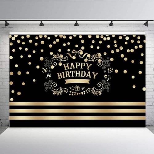 Happy Birthday Photography Background Golden Dots Black Birthday Party Banner Photography Backdrops Customize Birthday Backdrop