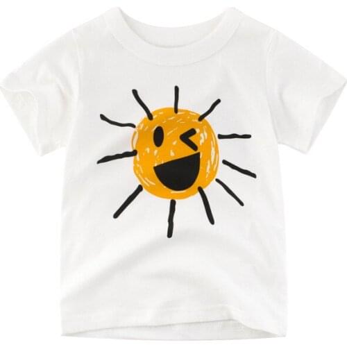 Boys T Shirt Girls Kids Children Tops Cotton Clothing Short Sleeves Summer Clothes Print Cartoon Tee White Size 1-7 Years