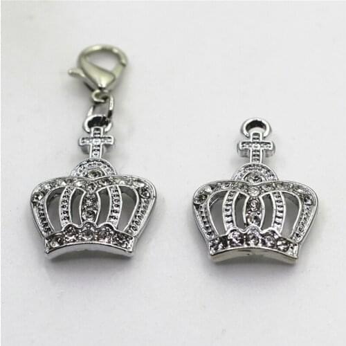 Hot selling 10pcs Crystal Crown Charms Lobster Clasp Charms Diy Jewelry Accessory For Bracelets Floating Hanging Charms