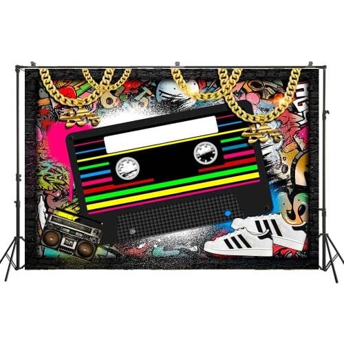 HUAYI Graffiti 80s 90s retro printable backdrops urban retro 80s graffiti birthday Decorations wall background Photo Backdrop