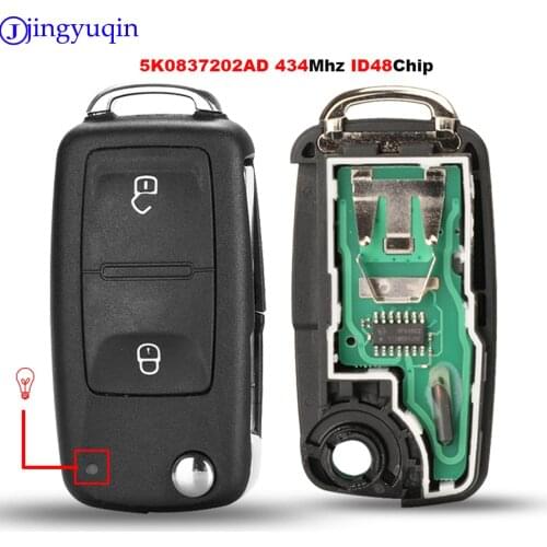 Jingyuqin 2B Remote Car Key 434MHz ID48 Chip For VW Volkswagen GOLF PASSAT Tiguan Polo Jetta Beetle 5K0 837 202AD 5K0837202AD