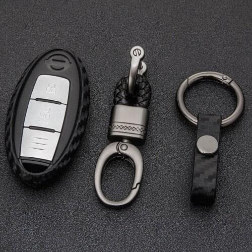 Carbon Fiber Pattern Car Key Cover Key Ring For Nissan Qashqai J10 J11 X-Trail T31 T32 Kicks Tidda Livida Pathfinder Murano Juke
