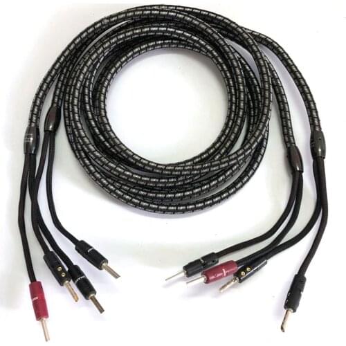 Type 8 Terminated Pair Solid Long-Grain Copper Hifi Audio Speaker Cable - 15 AWG - BFA Banana Spade Plugs