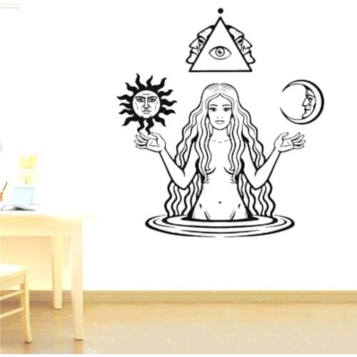 Creative Witch Witchcraft Woman Meditation Wall Decal Vinyl Sun Moon Living Room Home Decor Art Self Adhesive Wall Decal CN232