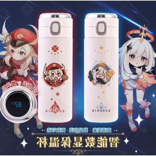 Anime Game Genshin Impact Paimon Keli Water Cup Smart Digital Thermos Mug Hd Printing Bouncing Cup Lid Gift