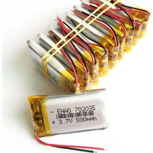 10 pcs 3.7V 500mAh 702035 Lithium Polymer Li-Po Rechargeable DIY Battery For Mp3 MP4 MP5 GPS PSP Pad mobile cell phone camera
