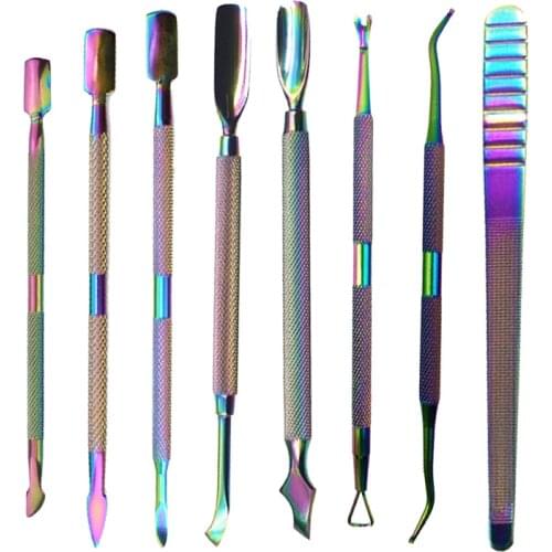 Mix 27Style Stainless Steel Rainbow Color Cuticle Pusher Tweezer Nail Art Clipper UV Gel Remove Manicure Care Groove Clean Tools