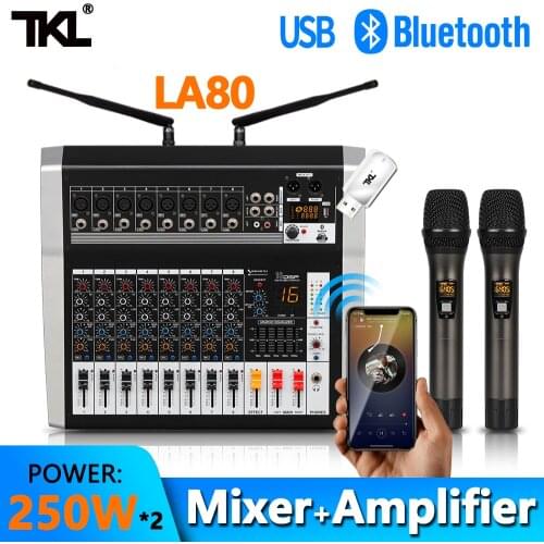 Mixer Audio TKL Professional Digital Sound Mixing Bluetooth USB With Amplifier 250W*2 8 Channel Effect DJ Mixer 48 Phantom Power