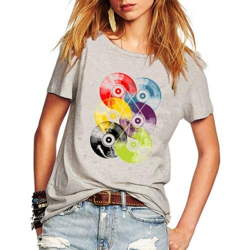 Fashion Creative Discs Women t shirt Summer Plus Size Tee Shirt Tops Camisetas Mujer 5 colors Short Sleeve O-Neck tshirts
