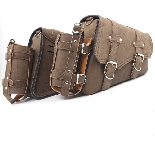 Motorcycle Retro Brown Saddlebag Swingarm Solo Bag w/ Cup Holder For XL Dyna Softail Scout Sixty Bobber R nineT Vulcan Universal