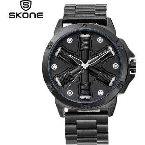 SKONE Special Desgin Quartz Men watch gold and black Stainless steel round wristwatch fashion and casual relogio masculino