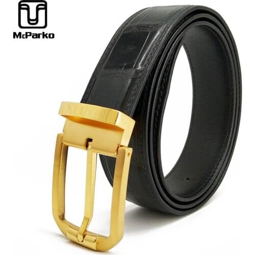 McParko Luxury Brand Men Belt Genuine Crocodile Leather Waist Belt Real Alligator Skin Srtap 34mm Businessman Belt for Suits