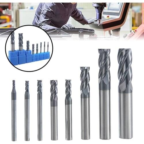 8pcs 4 Flutes Carbide End Mill Set Tungsten Steel HRC50 Hardness CNC Milling Wood Cutter Tool 2/3/4/ 5/ 6/8/10/2mm Dia
