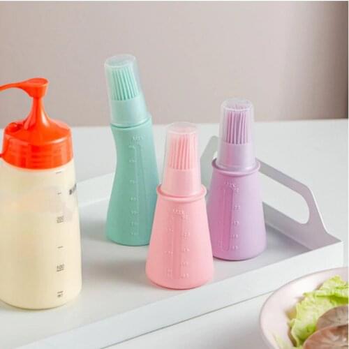 Opaque Silicone Straight Oil Bottle Brush Household Baking Pastry BBQ Oil Brush with Scale Brush Kitchen Gadget Barbecue Tool