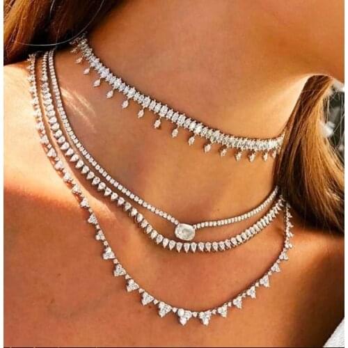 HIGH quality fashion Iced out bling oval shape 5A cubic zirconia tennis necklace for women classic wedding engagement jewelry
