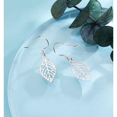 MloveAcc Silk Hollow Leaves Shape Guarantee 925 Sterling Silver Dangle Earrings Fashion Earrings Gift for Girl