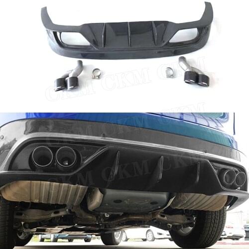 Carbon Fiber Rear Lip Diffuser Spoiler with Exhaust Muffler Tips for Jaguar F-PACE 2015-2018 Back Bumper Skid Plate Protector