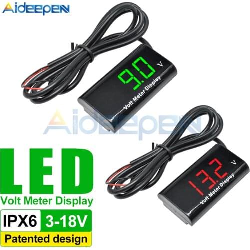 DC 3-18V IPX6 Waterproof Voltmeter Car Boat Motorcycle 12V 0.56inch LED Digital Display Volt Voltage Meter Tester Panel Gauge