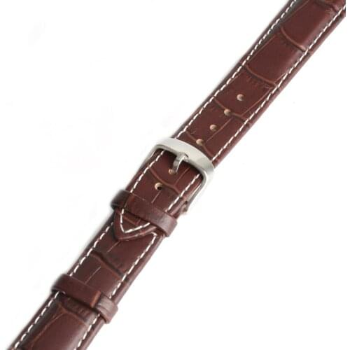 18mm High Quality Brown Genuine Leather Watch Band Strap Alloy Buckle White Stitching For Men Women Dress Watch