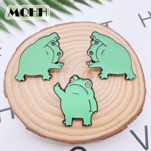 Cartoon Fun Green Frog Despise Middle Finger Enamel Pins Funny Animal Frog Alloy Brooch Punk Badge Clothes Accessories Jewelry