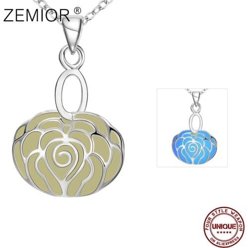 ZEMIOR Necklaces For Women Silver Plated Hollow Out Dark Bule Luminous Pendant Necklace Simple Wedding Fashion Jewelry Hot