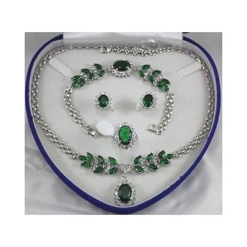 Mujer Nobility Lucky Women Fine jewelry green zircon White Necklace Bracelet Earring Ring Plated Fine moda