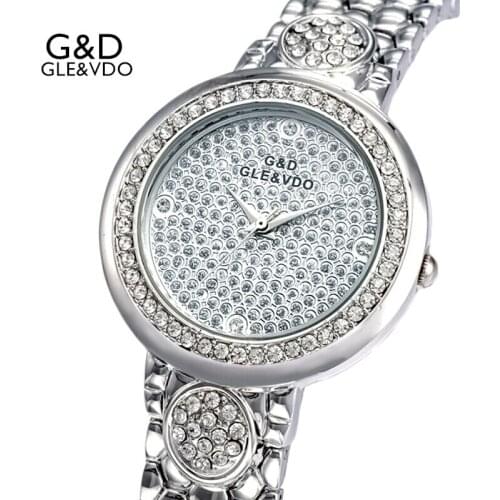 2017 G&D GLE&VDO Womens Quartz Watches Silver Luxury Womems Bracelet Watches Ladies Dress Watch Stainless Steel reloj mujer