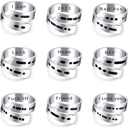 Morse Code Ring For Women Stainless Steel Personality Open Cuff Adjustable Ring Letter Rings HipHop Punk Party Jewelry Gifts